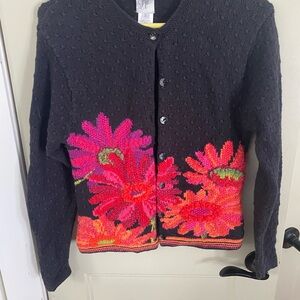Floral Black Cardigan Sweater